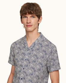 Midnight Navy Floral Print Capri Collar Shirt | Midnight Navy