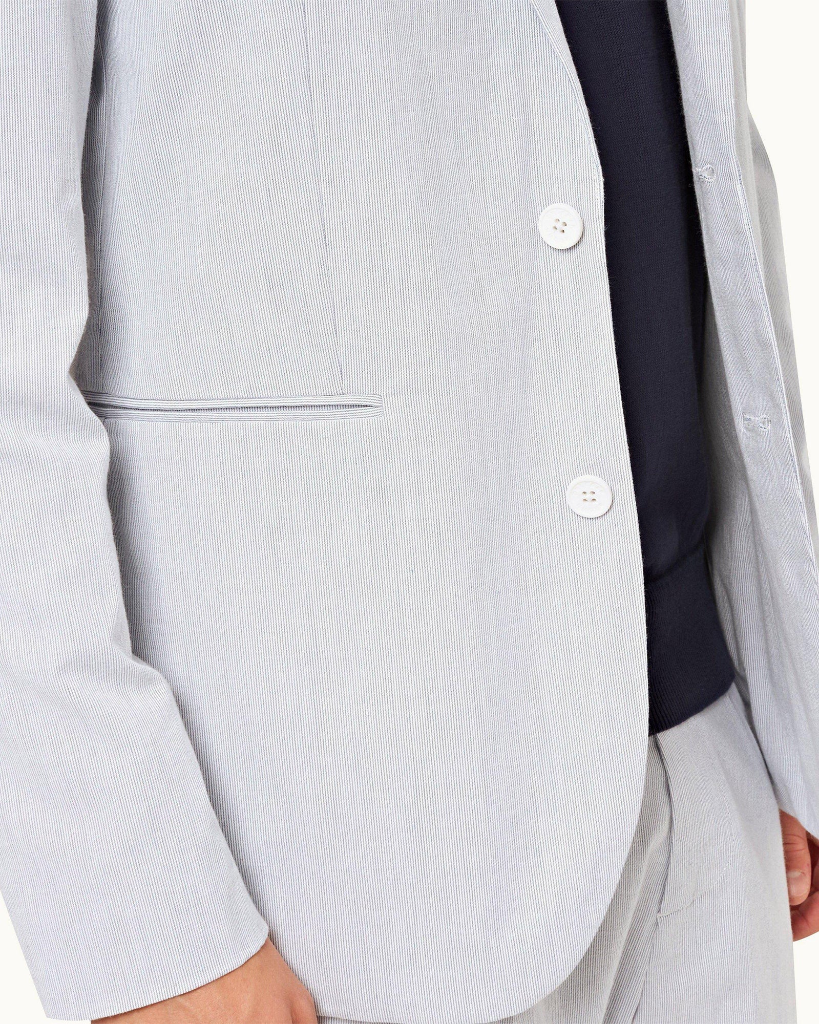 Midnight Navy/White Tailored Fit Unstructured Stretch-Cotton Blazer | Midnight Navy/White