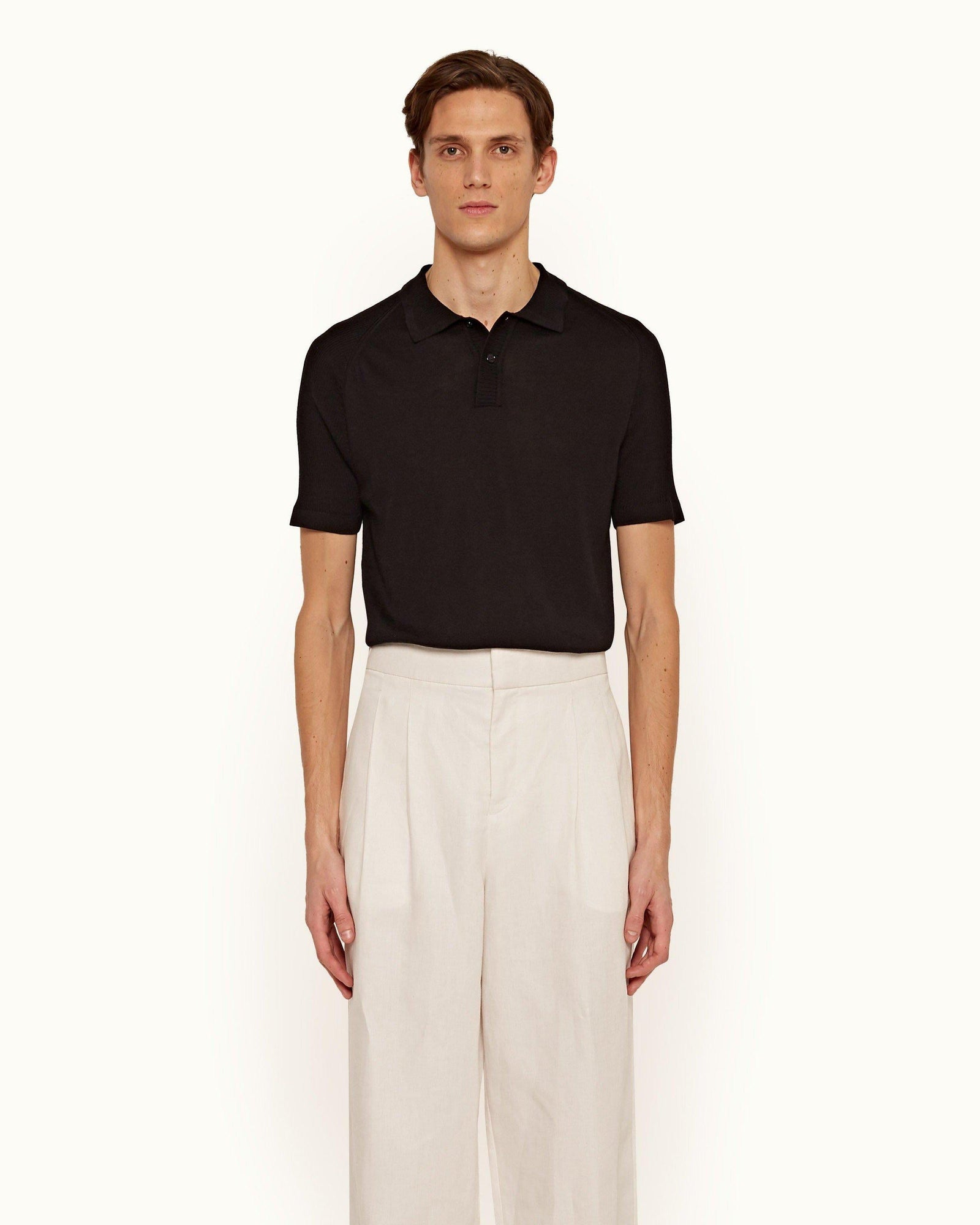 Zack Silk Black Tailored Fit Silk Blend Polo Shirt | Black