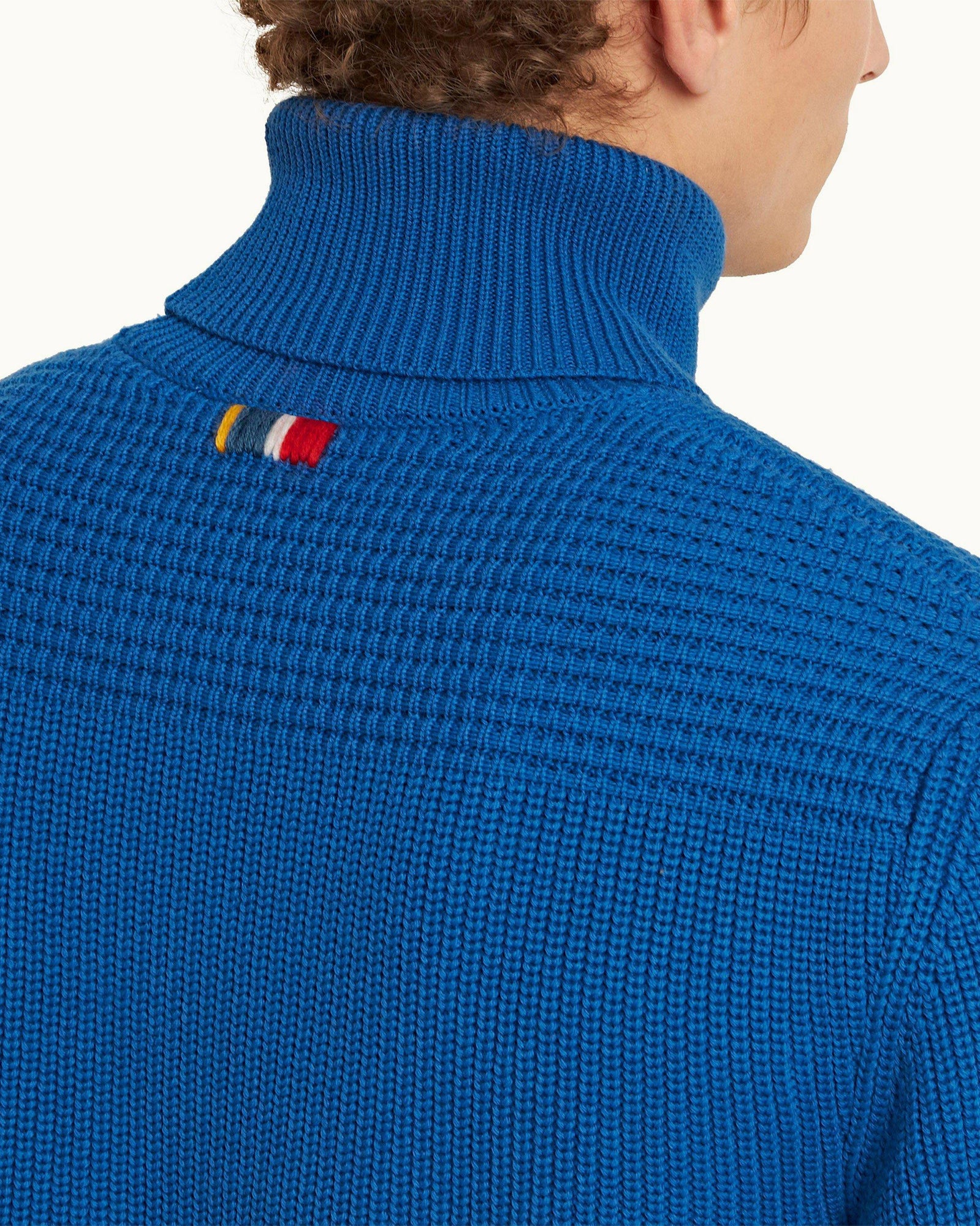 Signal Blue Classic Fit Roll Neck Merino Knit Jumper | Signal Blue