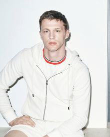 White Sand Zip-Thru Drop Needle Towelling Hooded Sweatshirt | White Sand