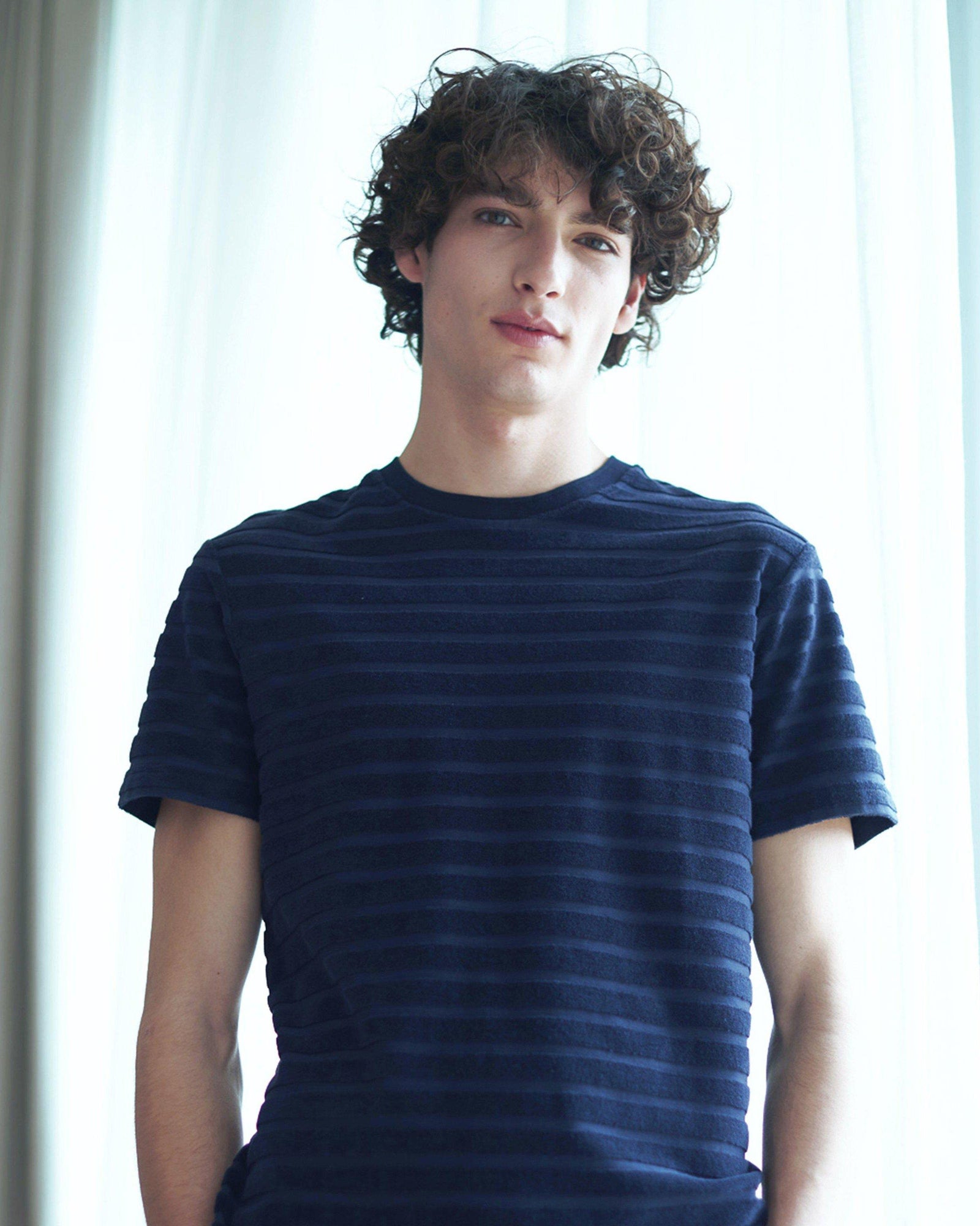 Night Iris Tonal Towelling Stripe Classic Fit T-shirt | Night Iris