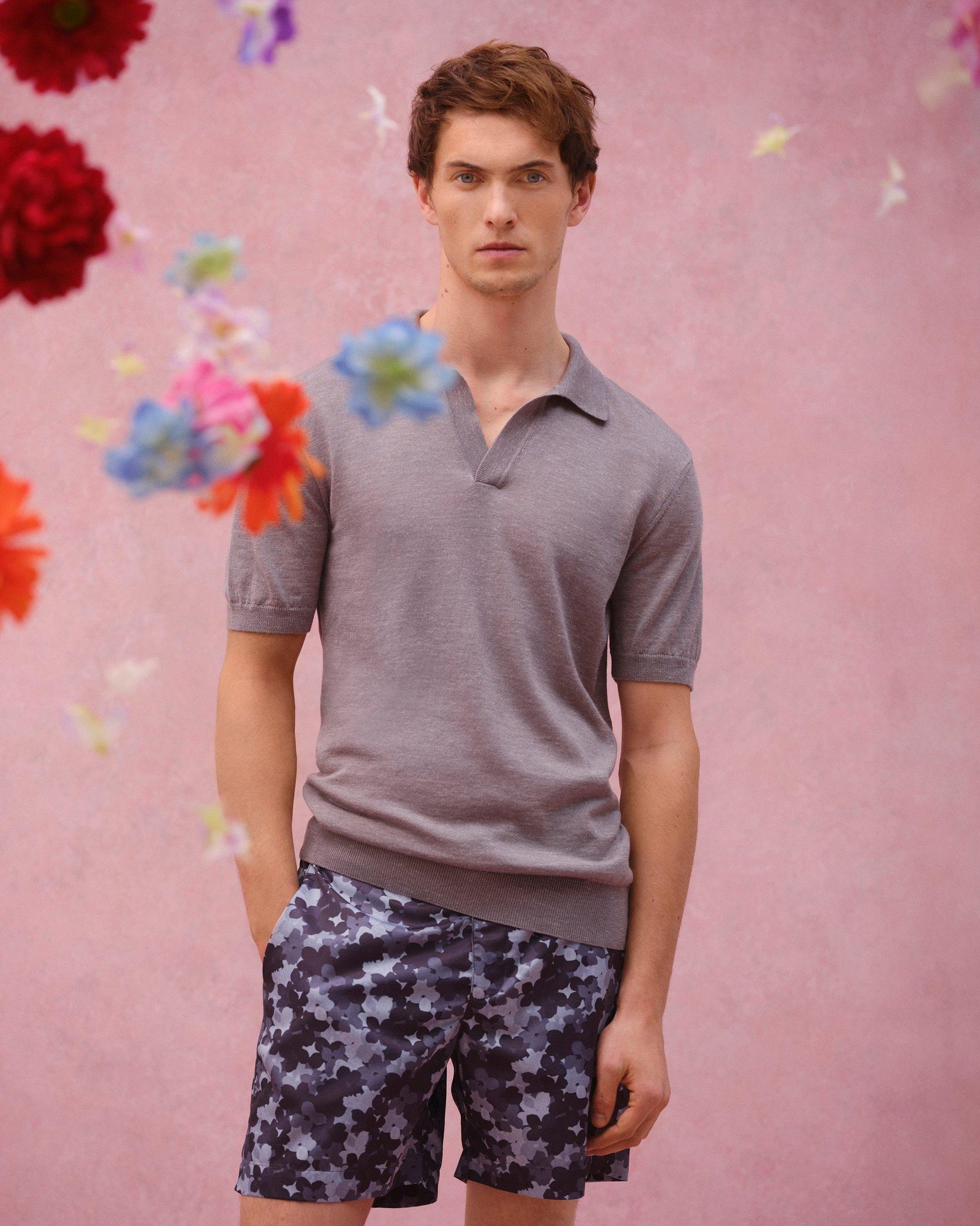 Horton Silk Tailored Fit Merino-Silk Knit Polo Shirt In Demille Grey | Demille Grey