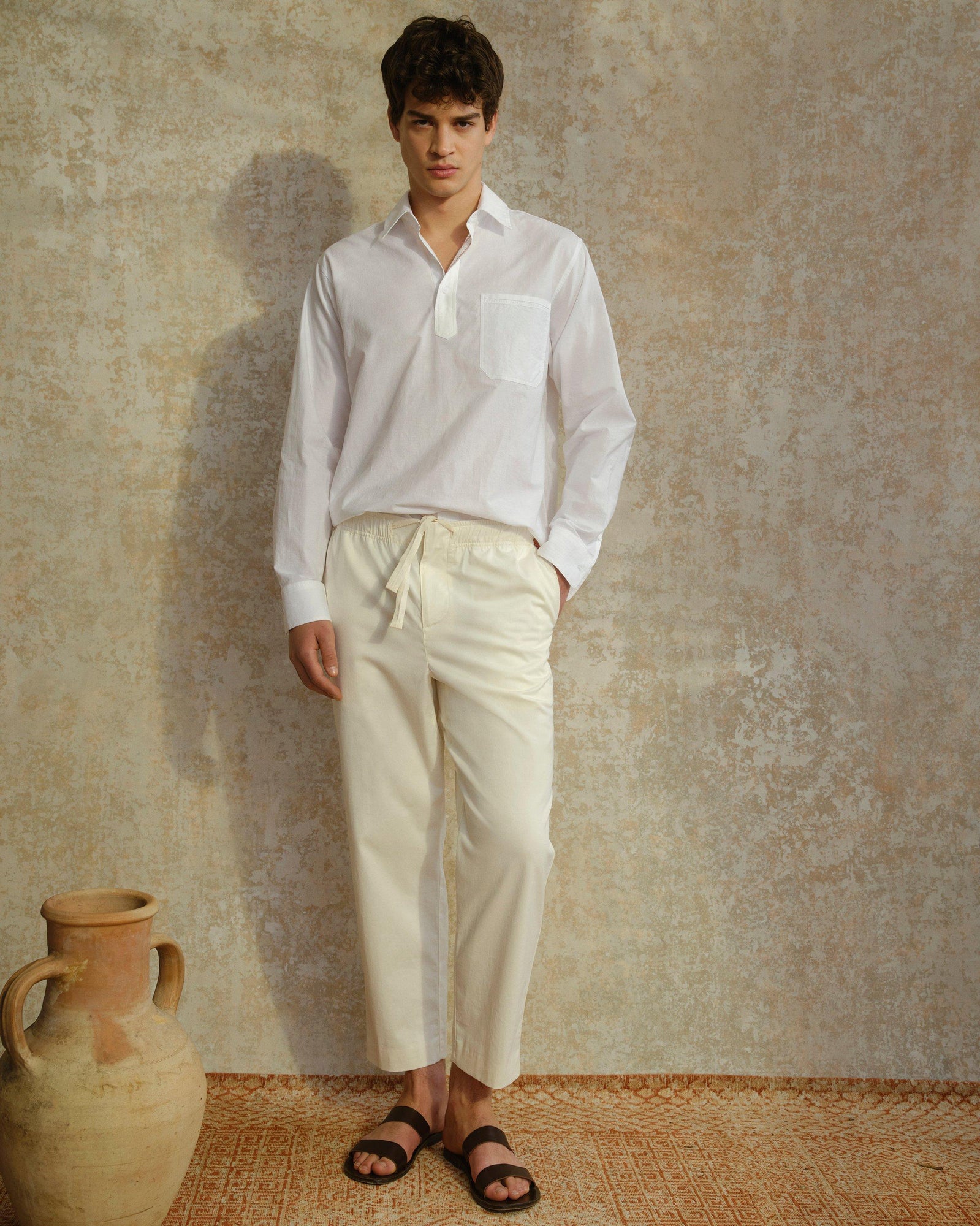 White Relaxed Fit Overhead Refined Cotton Shirt | White