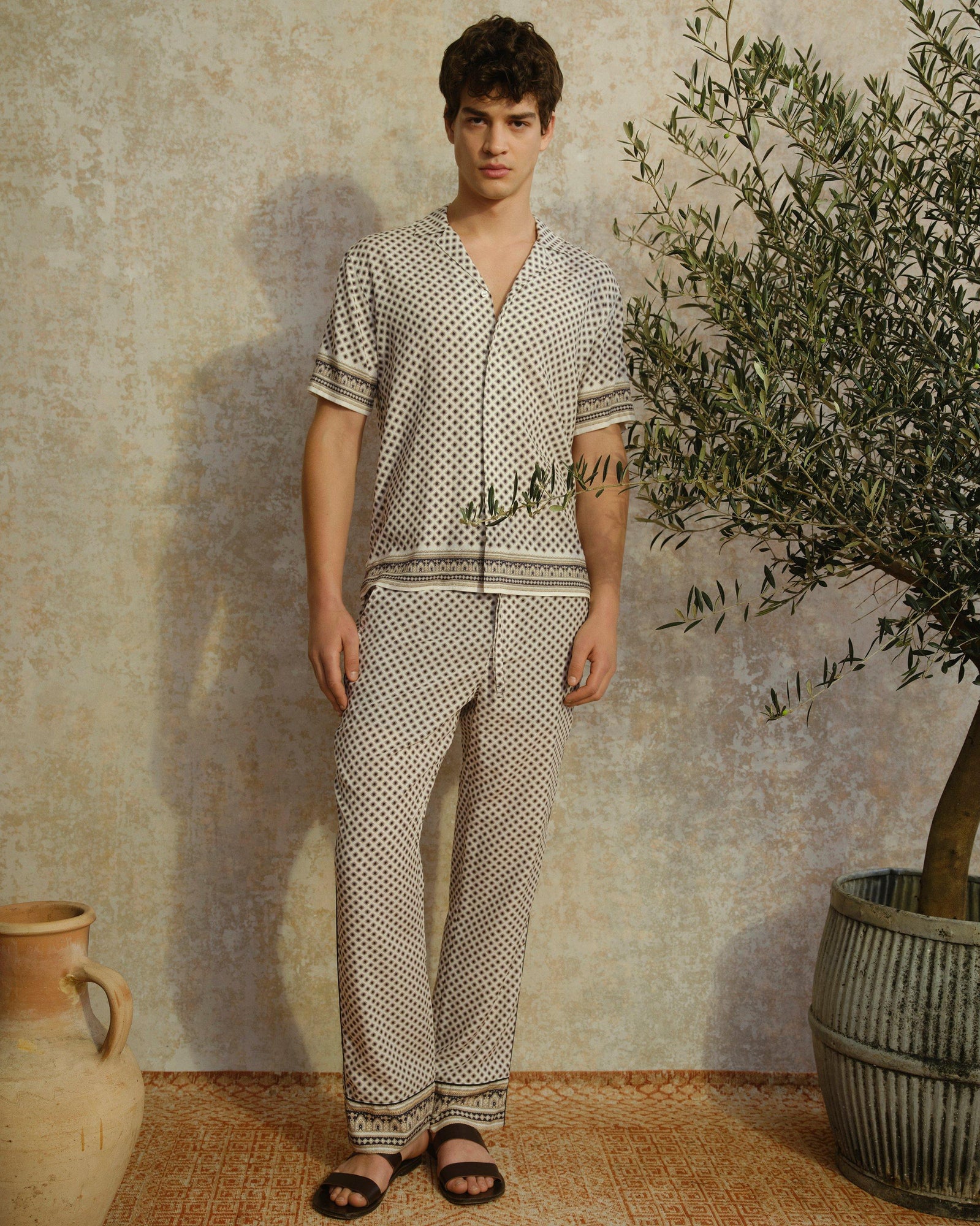 Alfred White Sand Solmio Print Relaxed Fit Lounge Trousers | White Sand