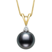 Round Pendant Necklace - Diamond Accent | 14K Yellow Gold | Black Tahitian Pearl | 8mm - 9mm | 18