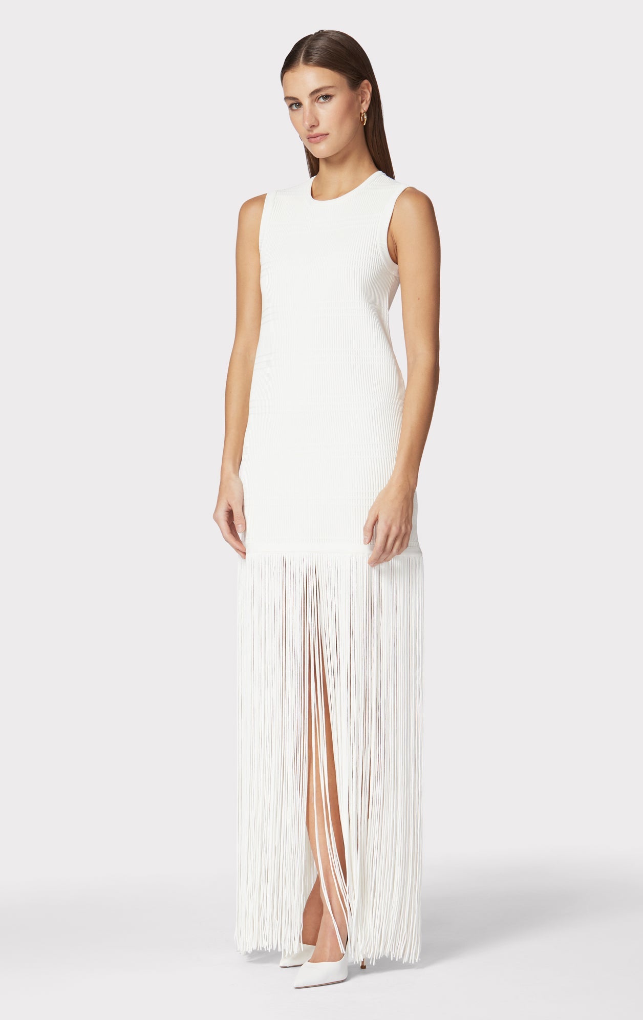 Ottoman Shadow Stripe Fringe Gown | Alabaster