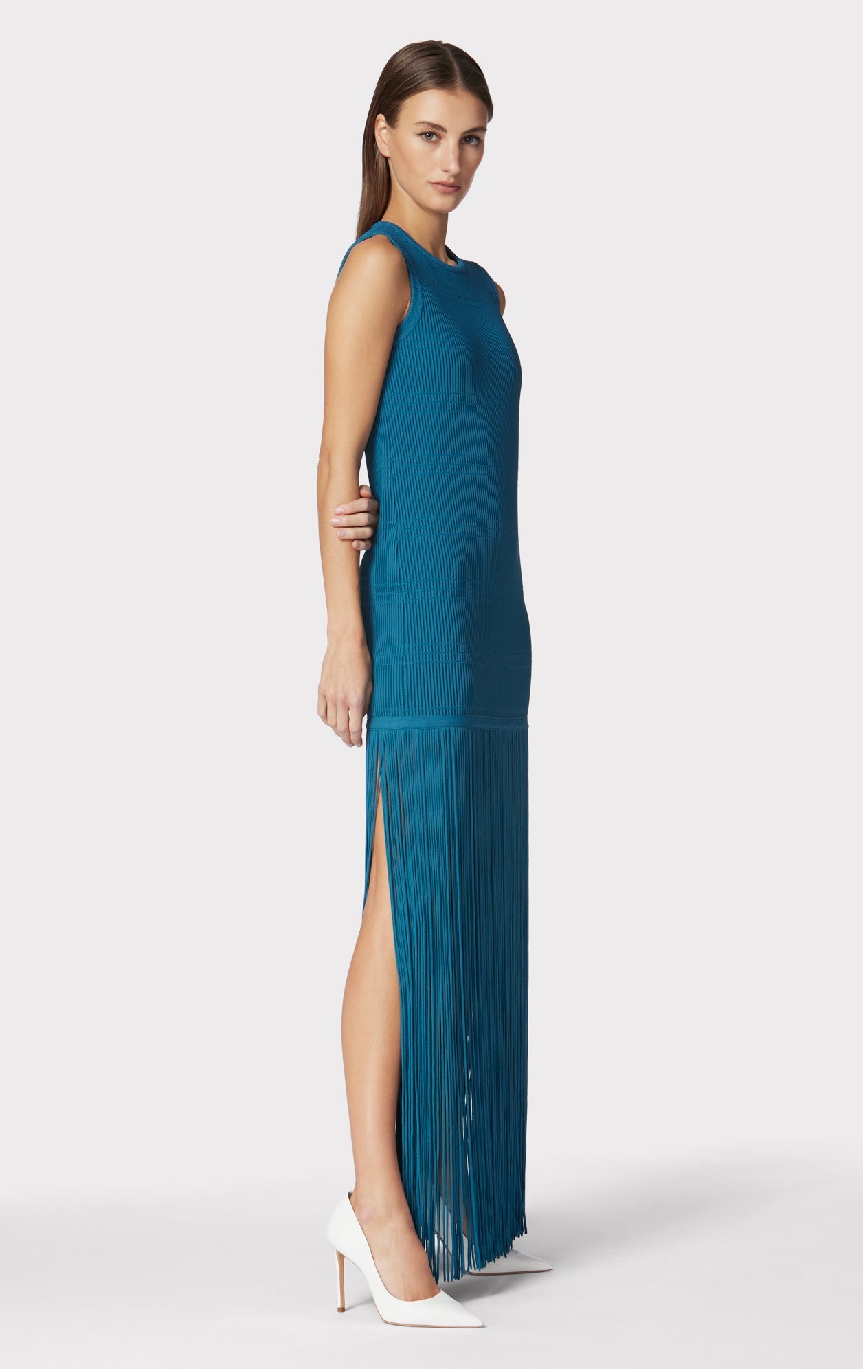 Ottoman Shadow Stripe Fringe Gown | Tidal Wave