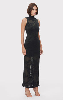 Sheer Jacquard Gown | Black