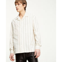 Off-White Cotton Shirt With Stripes | Men | Beige Grey