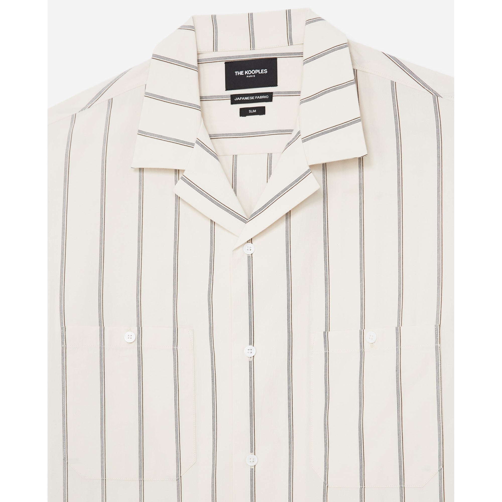 Off-White Cotton Shirt With Stripes | Men | Beige Grey