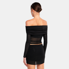 OW Collection Off Shoulder Rhinestone Blouse Blouse 002 - Black Caviar
