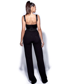 Onika Satin and Crepe Jumpsuit | Black