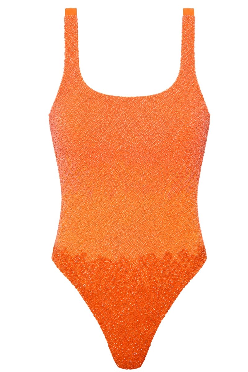 Ombre Hand-Beaded Embellished One-Piece Swimsuit - Orange - Self-Adore