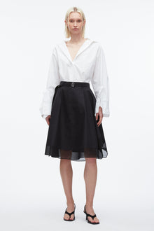 Belted Flounce Skirt with Chiffon Combo | Black