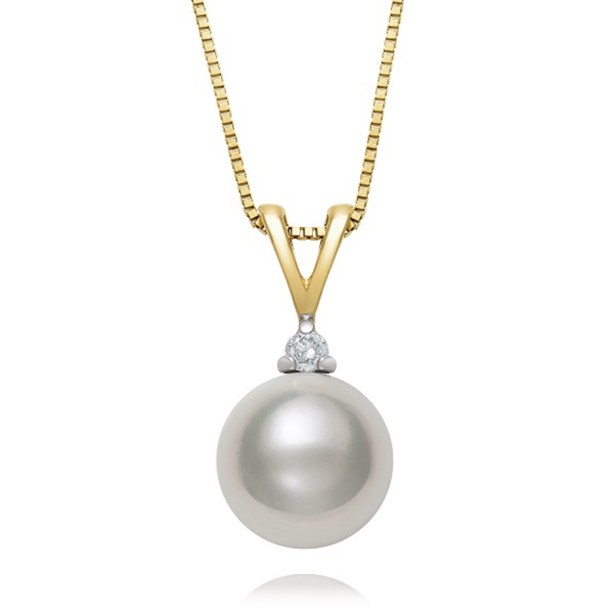 Womens | 8-8.5mm Round White Akoya Pearl | Pendant Necklace | 14K Yellow Gold