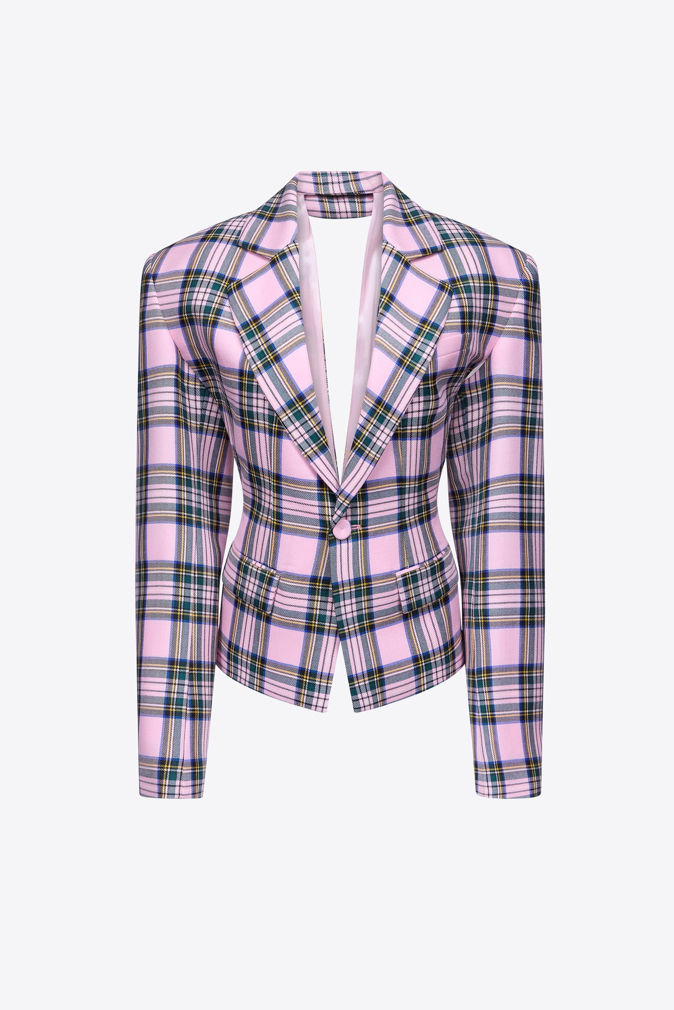 Heart Draped Cutout Checked Blazer | Pink Multi