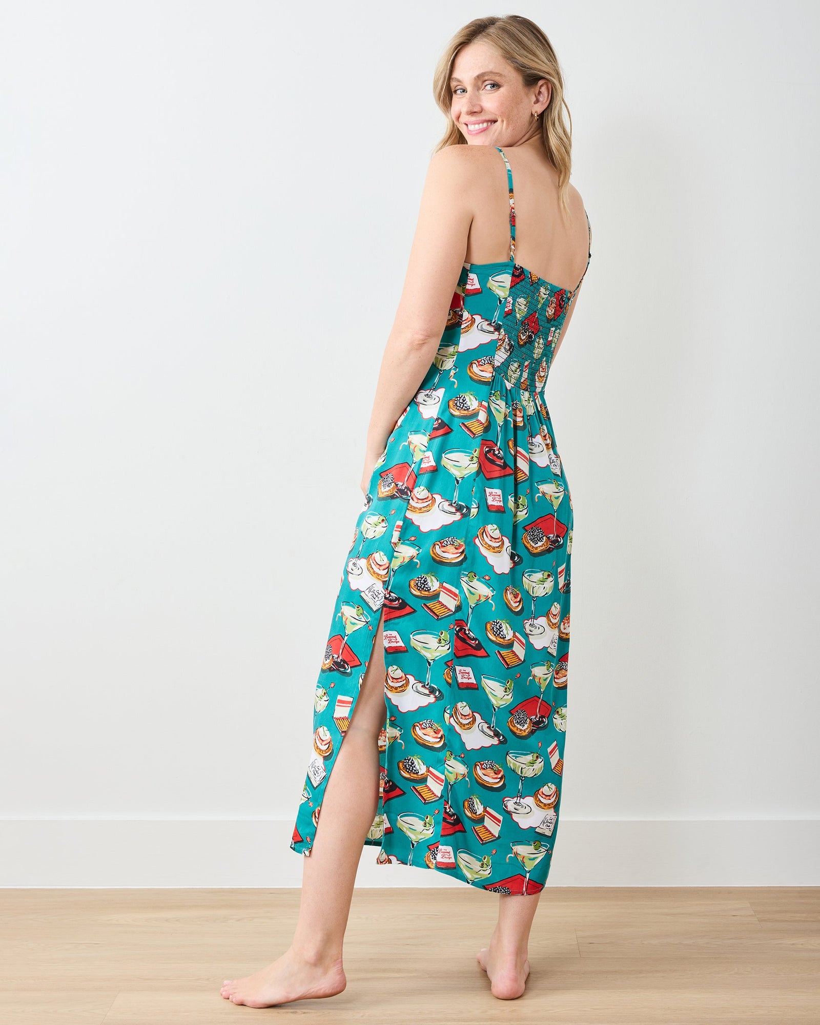 Blinis & Martinis - Eco Satin Chic to Sleep Nightie - Mid Century Blue - Printfresh