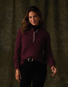 Women | Josefine Cableknit Henley | Port Wine