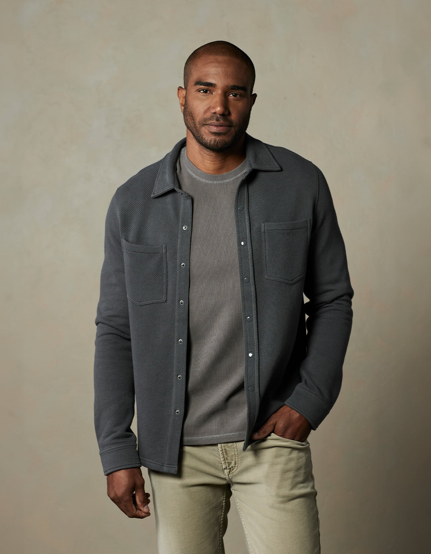 Men | Loop Terry Button Up | Shadow