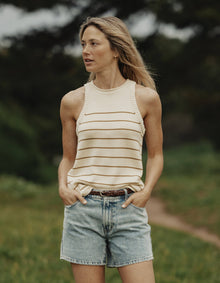 Women | Wanderlust Hi-Neck Tank | Fennel Stripe