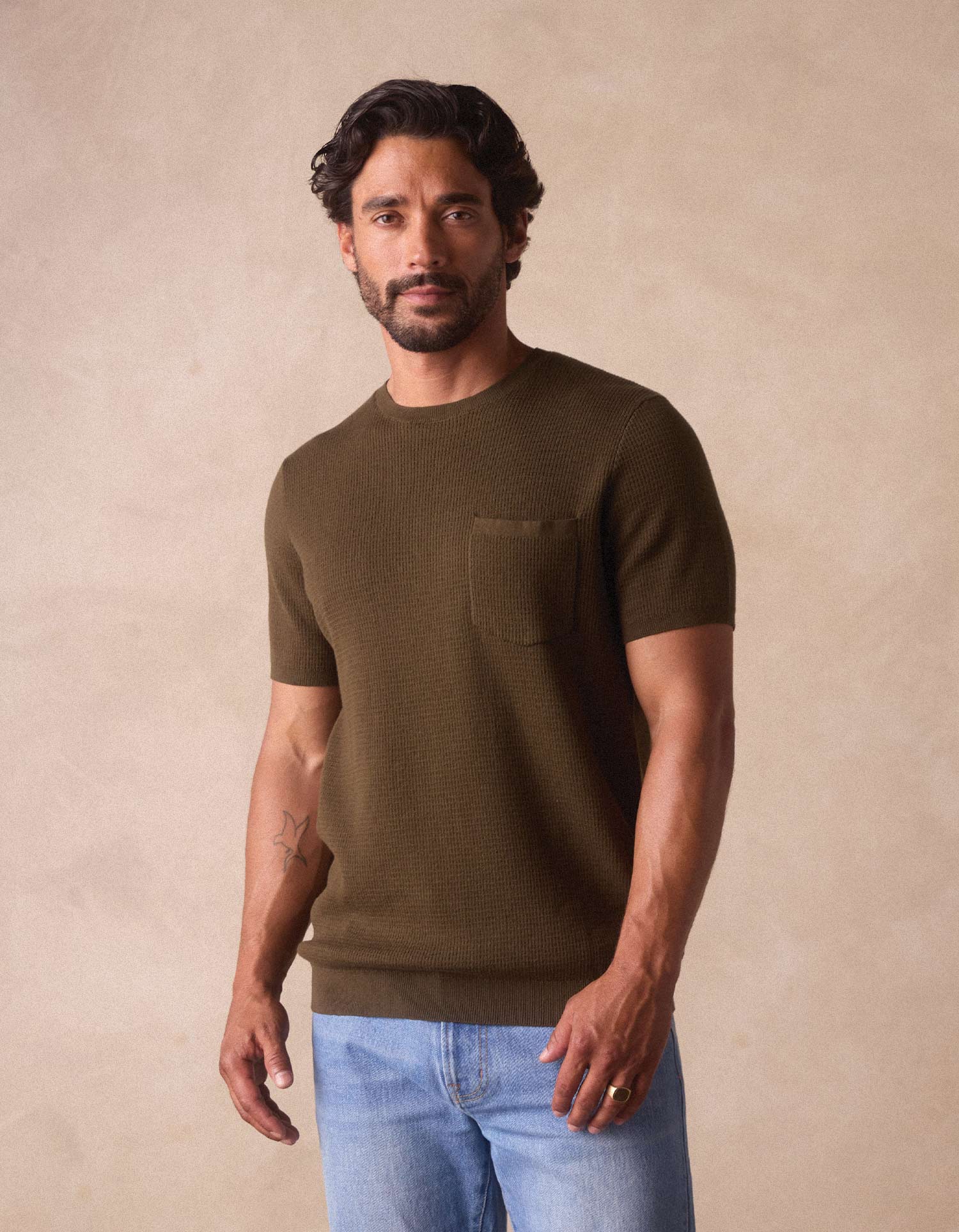 Men | Waffle Knit Sweater Tee | Olive