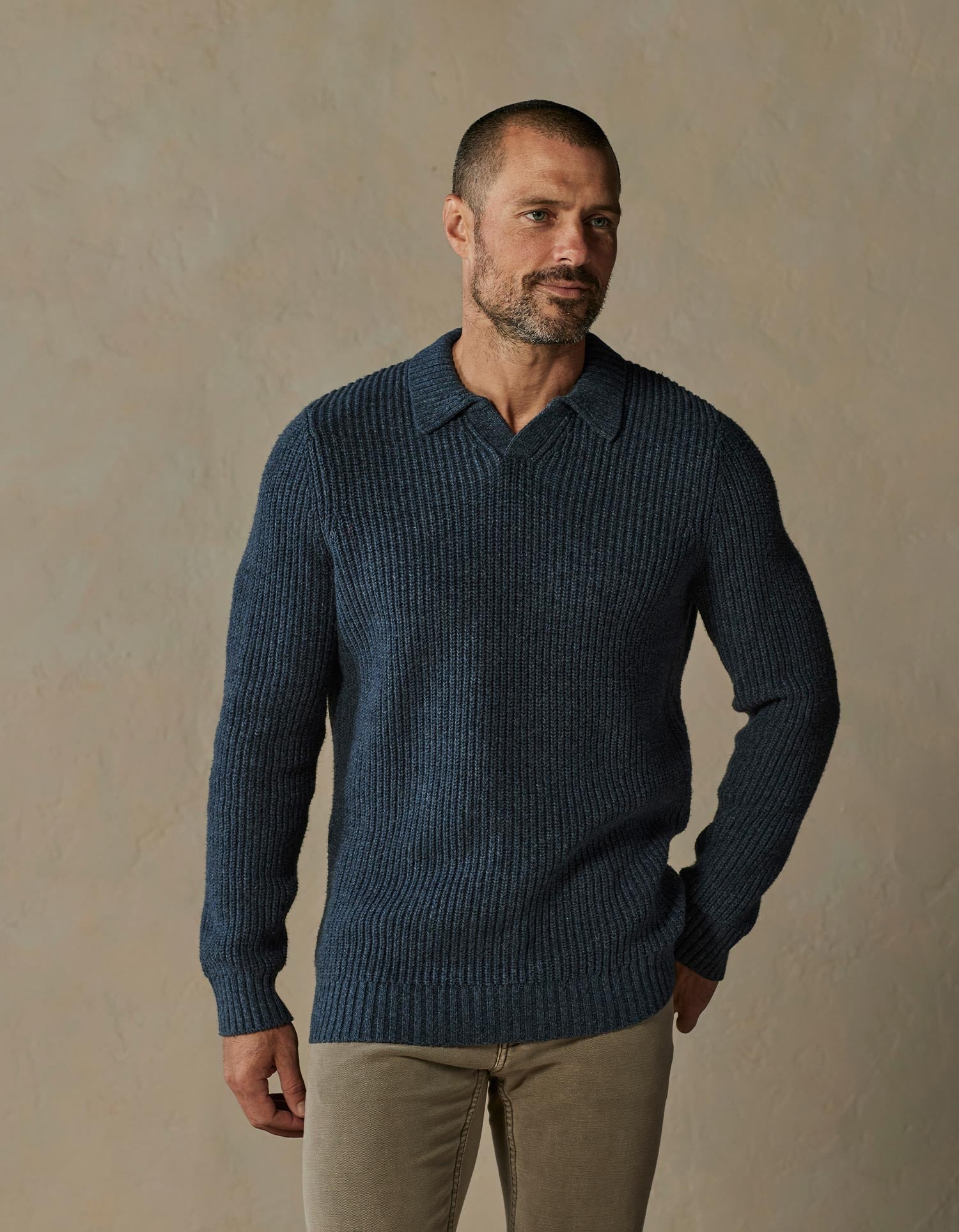 Men | Marled Polo Sweater | Steel Blue