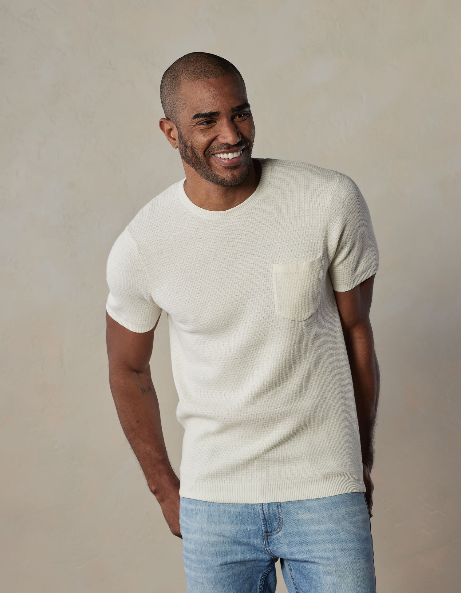 Men | Waffle Knit Sweater Tee | Cream
