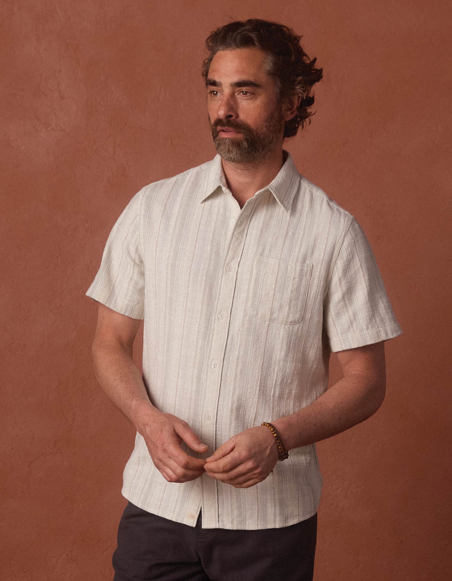 Men | Freshwater Short Sleeve Button Up Shirt | Sea Glass Stripe
