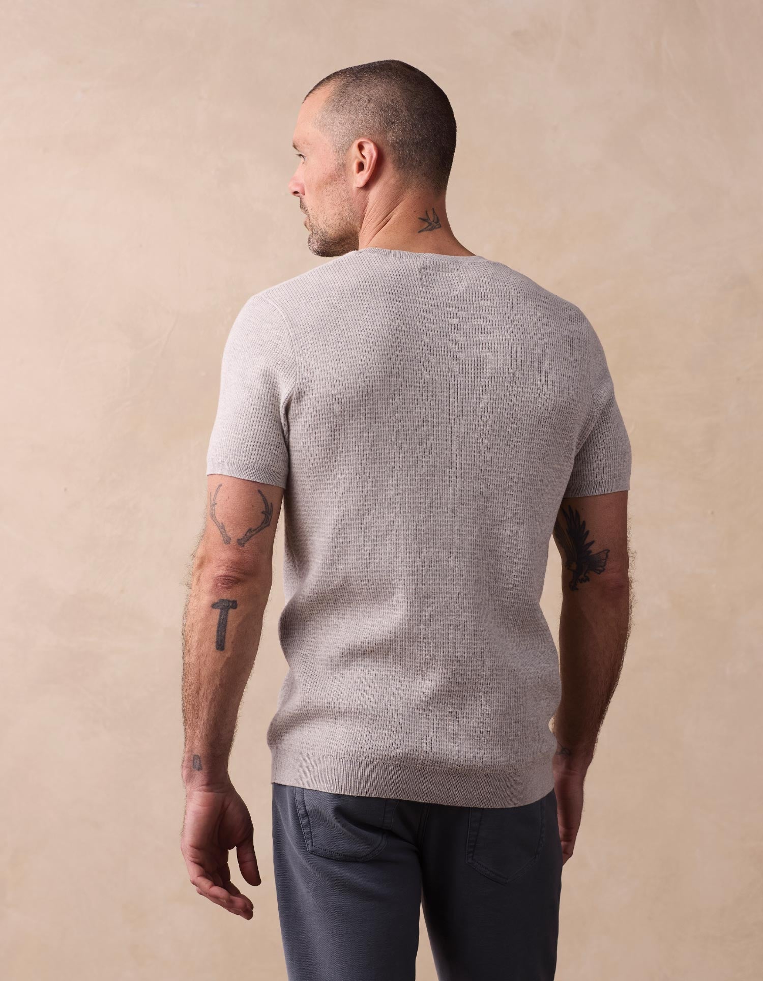 Men | Waffle Knit Sweater Tee | Stone