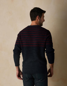 Men | Pique Stitch Crew | Navy-Oxblood