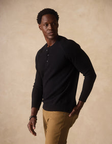 Men | COOLMAX® Textured Sweater Henley | Black