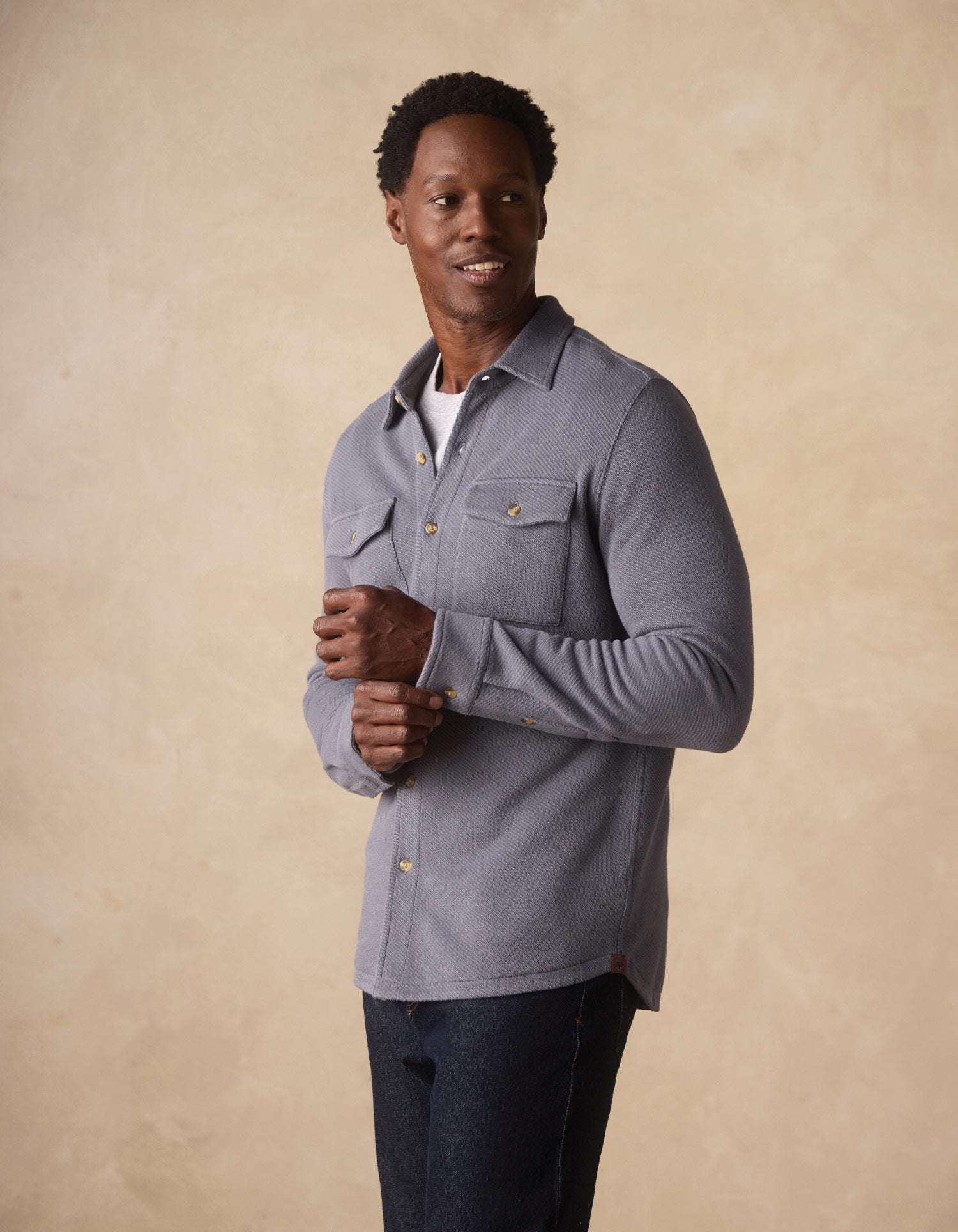 Men | Looped Terry Button Up | Harbor Blue