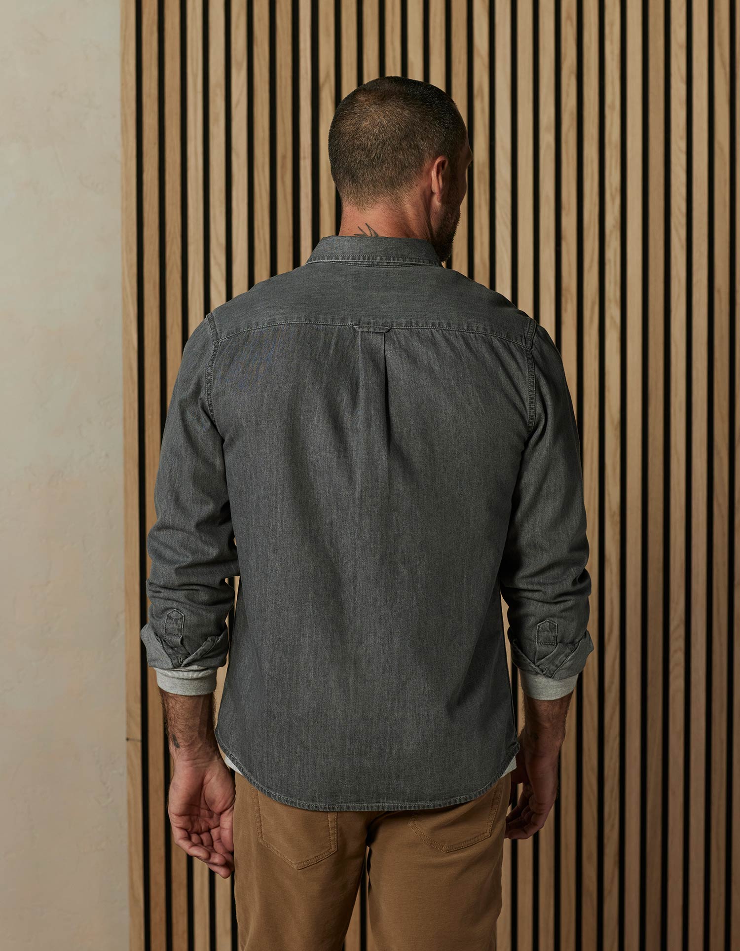 Men | Cotton Denim Long Sleeve Button Up | Grey Wash