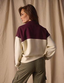 Women | Normal Fleece Retro Quarterzip | Ivory/Port Wine