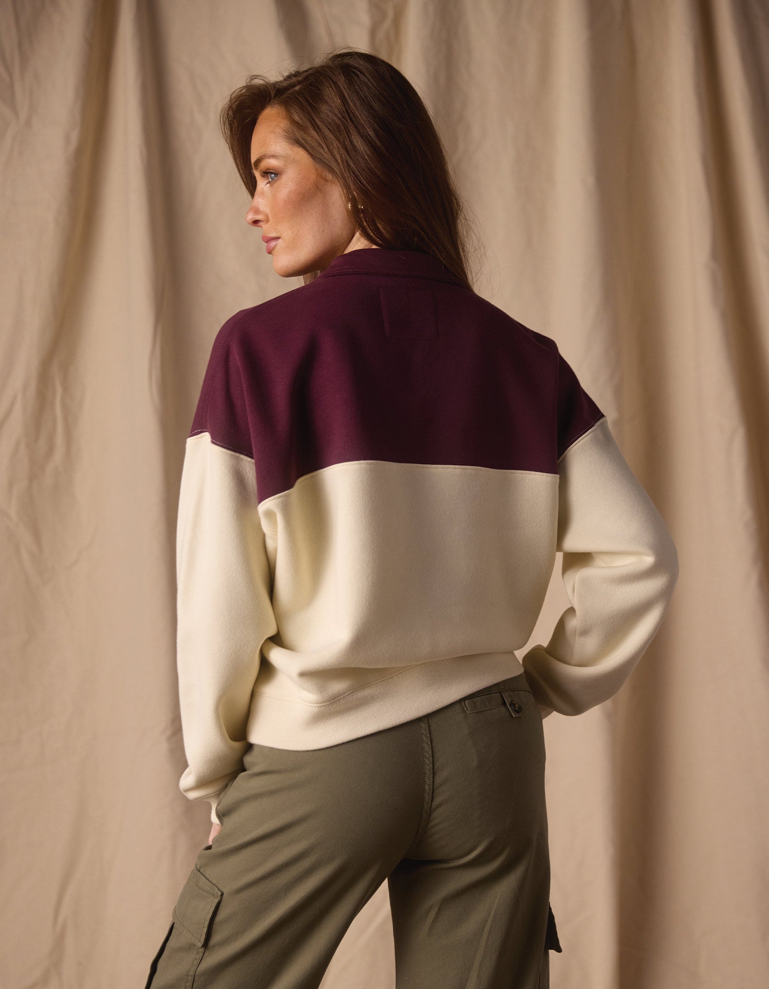 Women | Normal Fleece Retro Quarterzip | Ivory/Port Wine