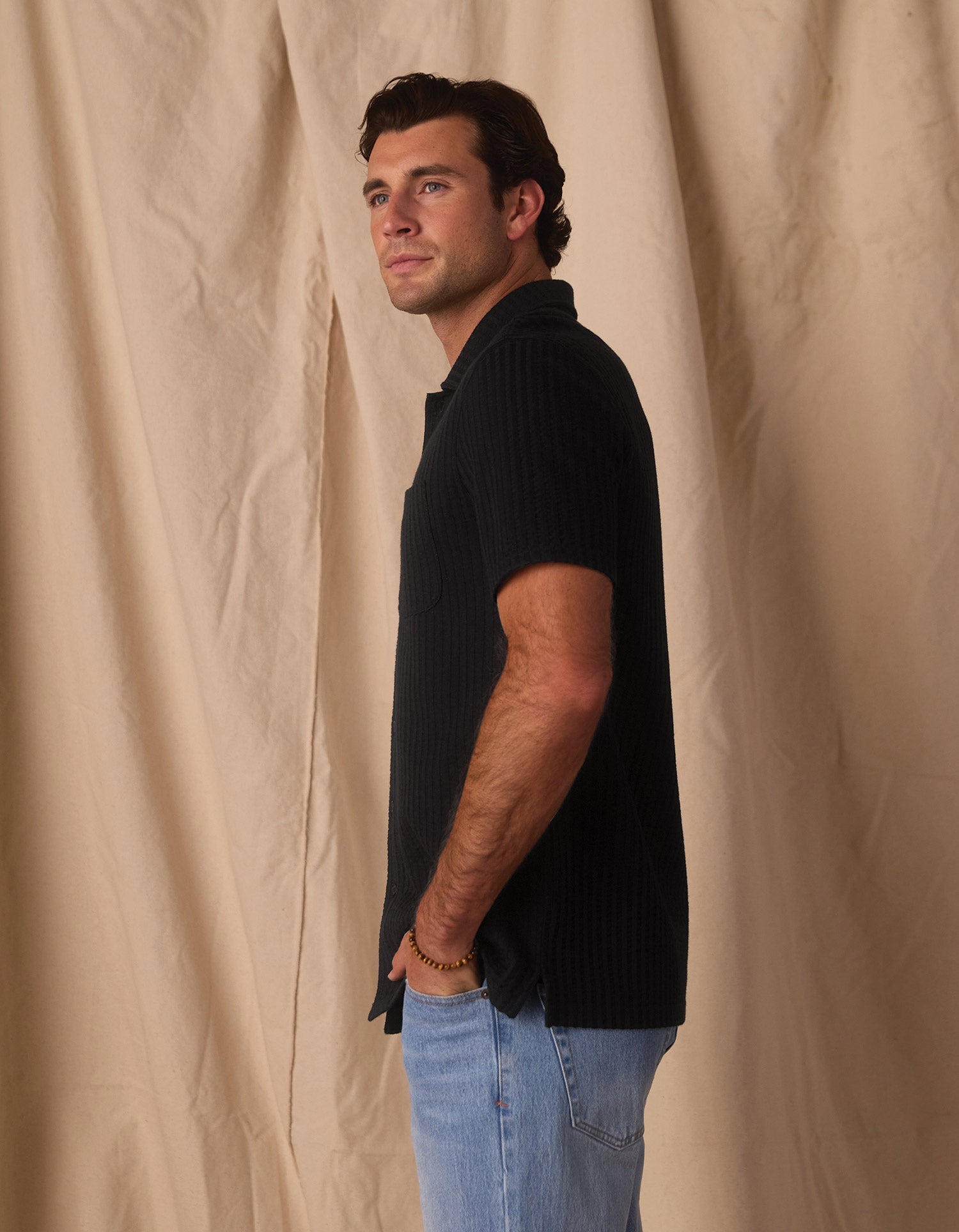 Men | Knit Getaway Button Up | Black