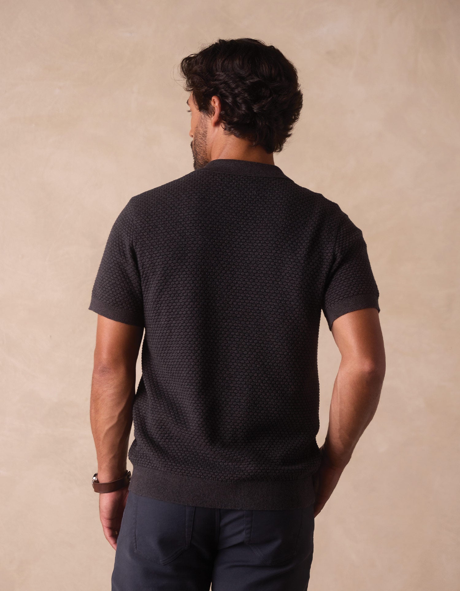 Men | Robles Knit Jacquard Button Up | Charcoal