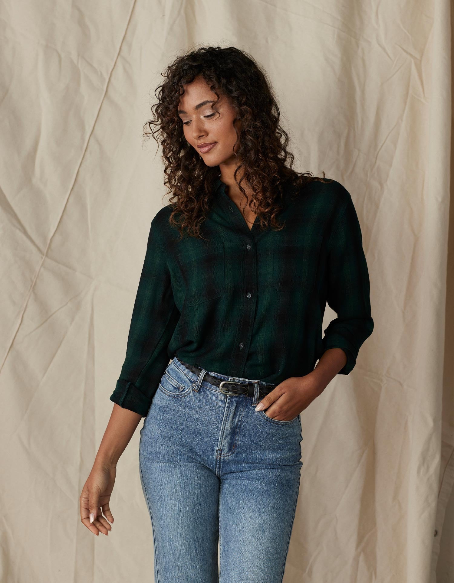 Women | The Harper Button Up | Evergreen Plaid