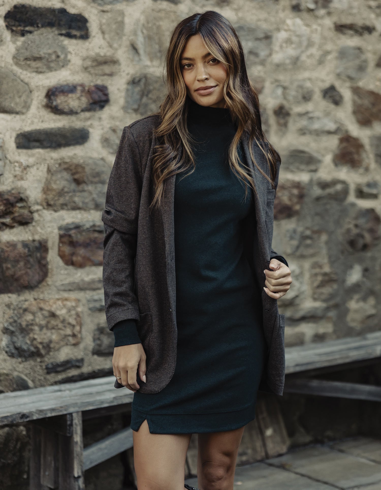 Women | Puremeso Mock Neck Dress | Emerald