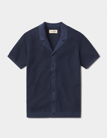 Men | Robles Birdseye Knit Camp Button Up | Denim/Dark Navy