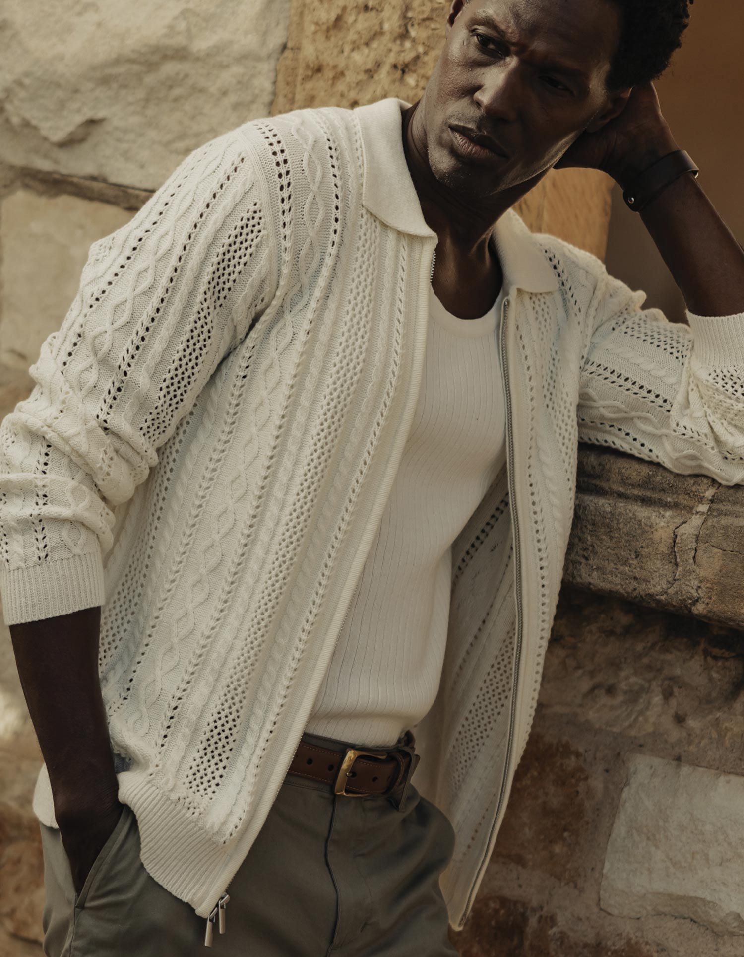 Men | Jacquard Zip Front Cardigan | Ivory