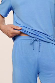 Model is wearing Henry TENCEL Modal Short PJ Set in CornflowerBlue