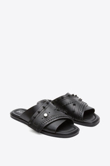 Crossover Slide Sandal with Leather Craft | Black