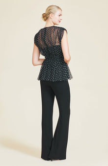 Dotted Tulle Peplum Top | Black