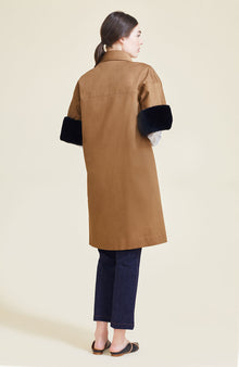 Twill Coat with Fur Cuffs | Camel