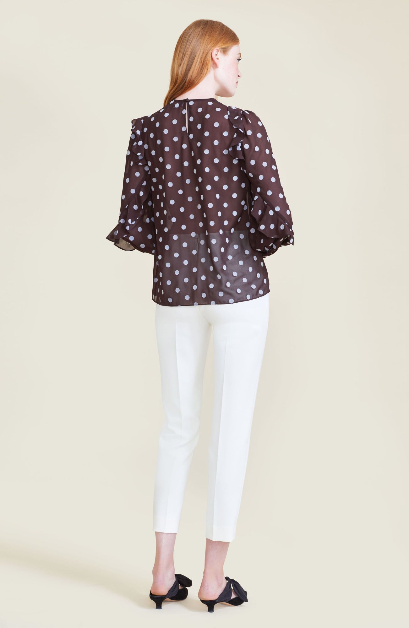 Dotted Velvet Ruffle Blouse | Chestnut Multi