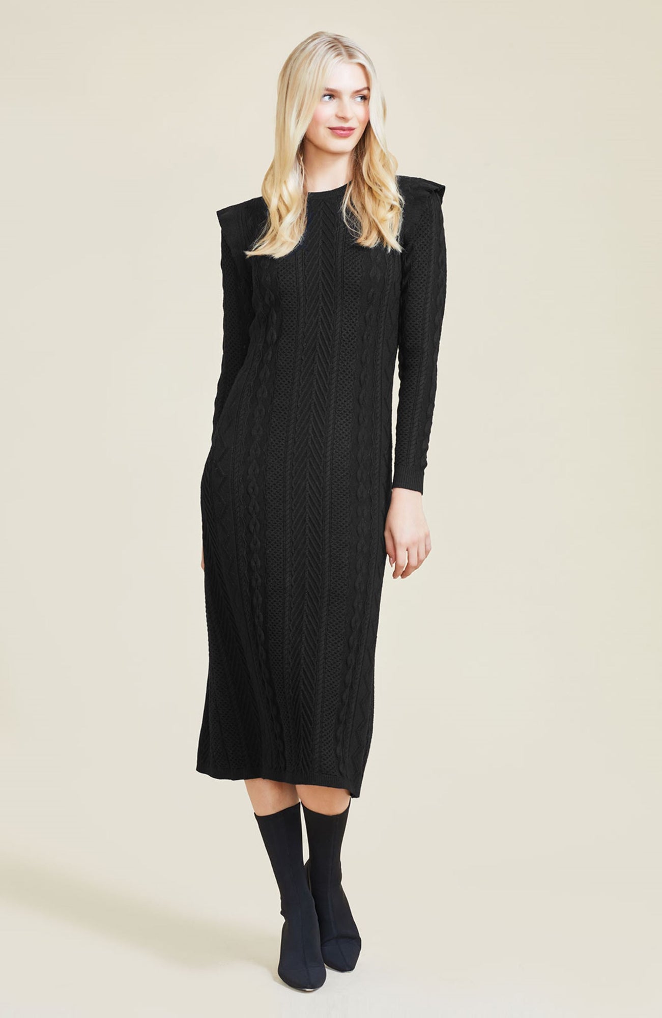 Pointelle Knit Dress | Black