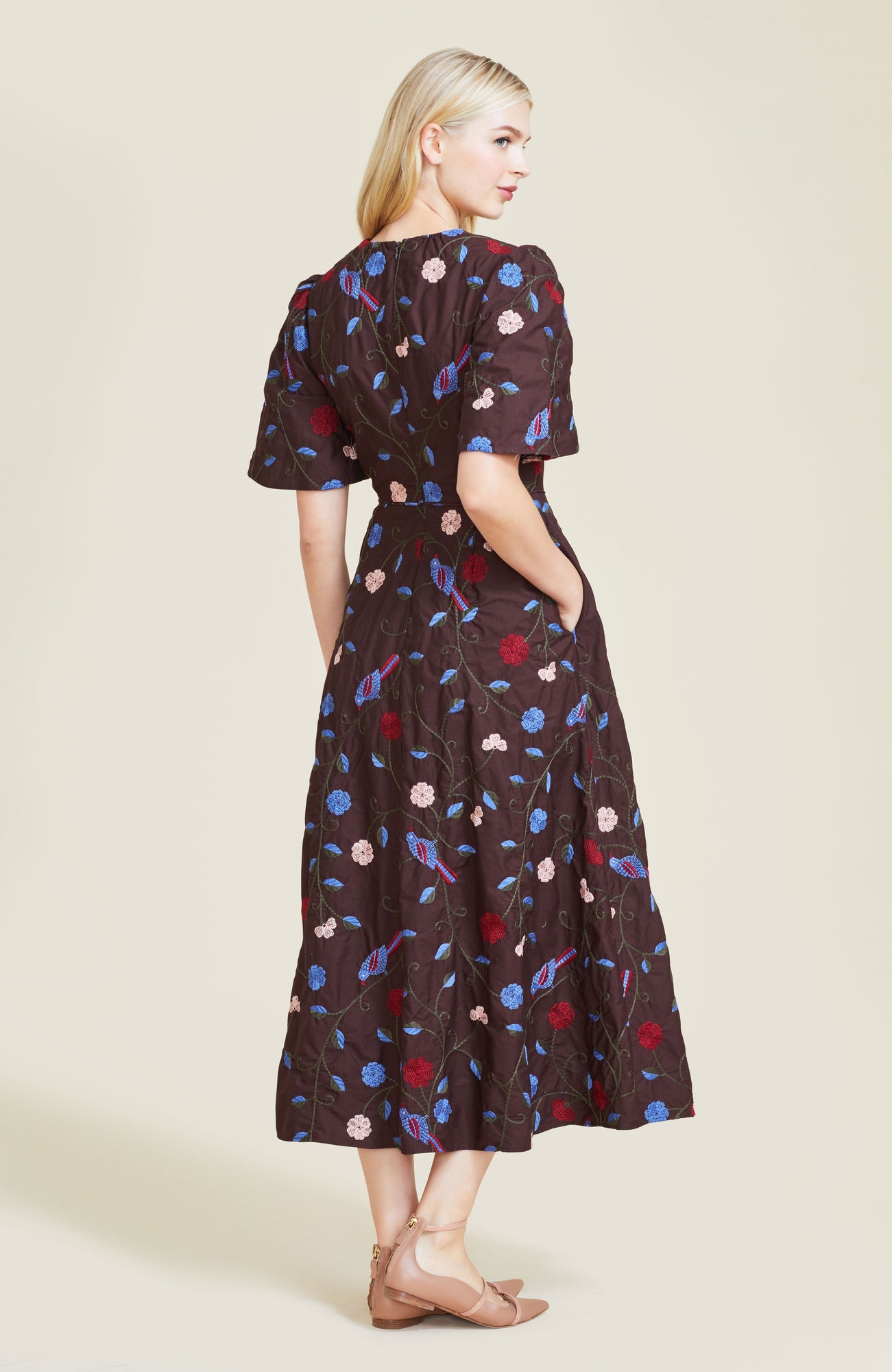 Embroidered Cotton Midi Dress | Chestnut Multi