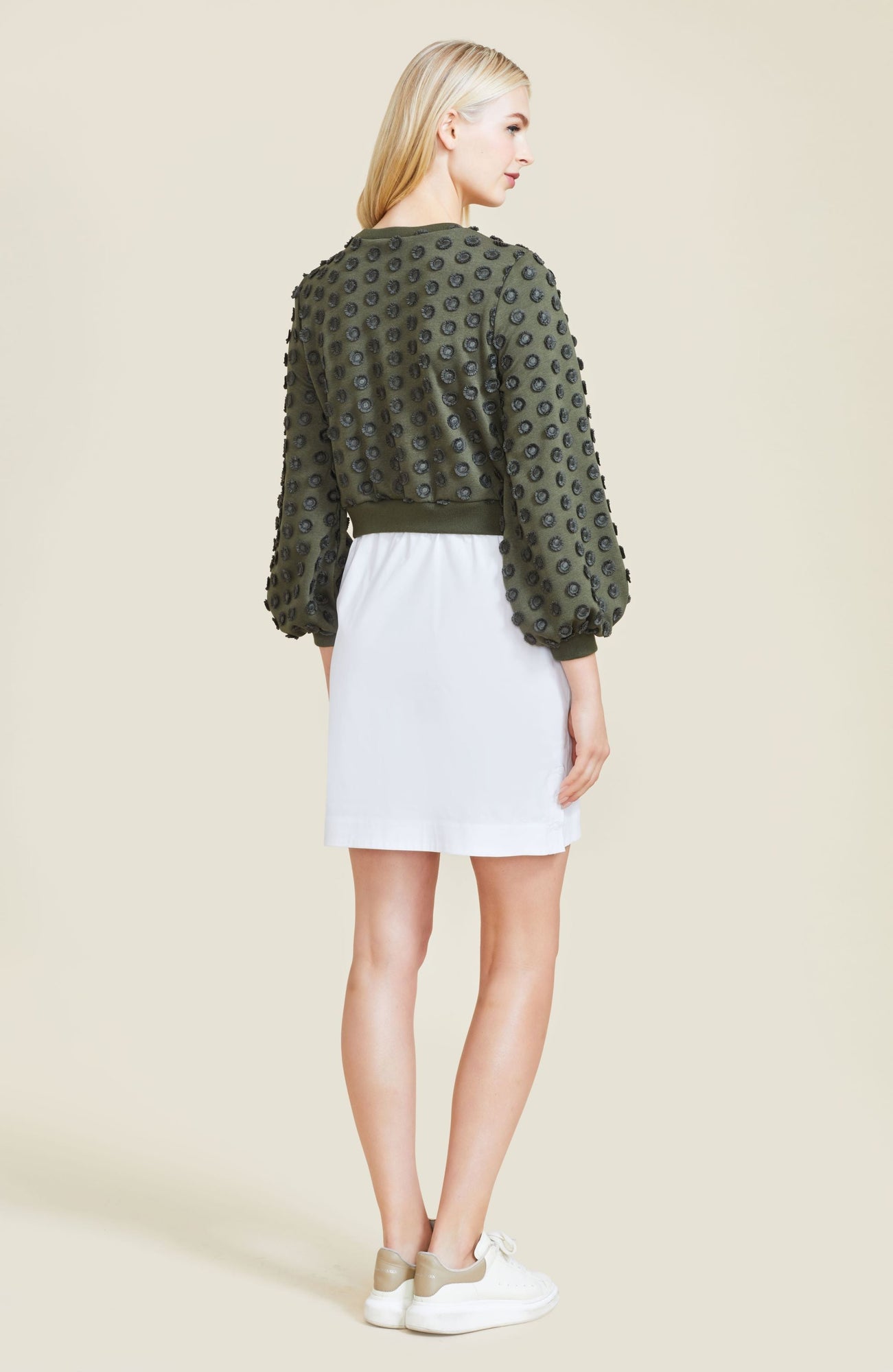 Embroidered Jersey Poplin Combo Dress | Olive